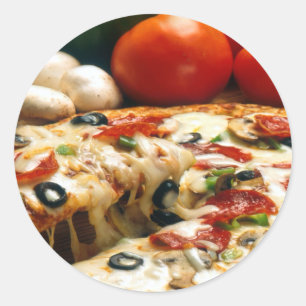 Pizza Tomaten Pilze Oliven Käse Runder Aufkleber