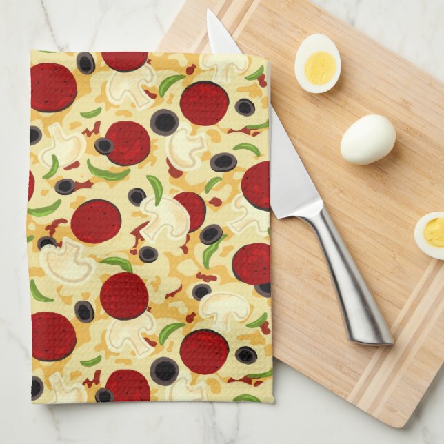 Pizza Toppings Pattern Geschirrtuch (Viertel Falte)