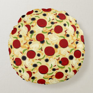 Pizza Toppings Pattern Rundes Kissen