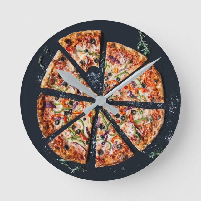 Pizza-Torten-Wanduhr Runde Wanduhr (Vorderseite)