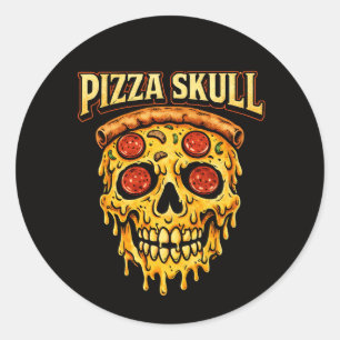 Pizza-Totenkopf-Vintage-Dunkler-Humor-Essenliebhab Runder Aufkleber