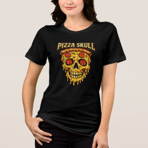 Pizza-Totenkopf-Vintage-Dunkler-Humor-Essenliebhab Tri-Blend Shirt