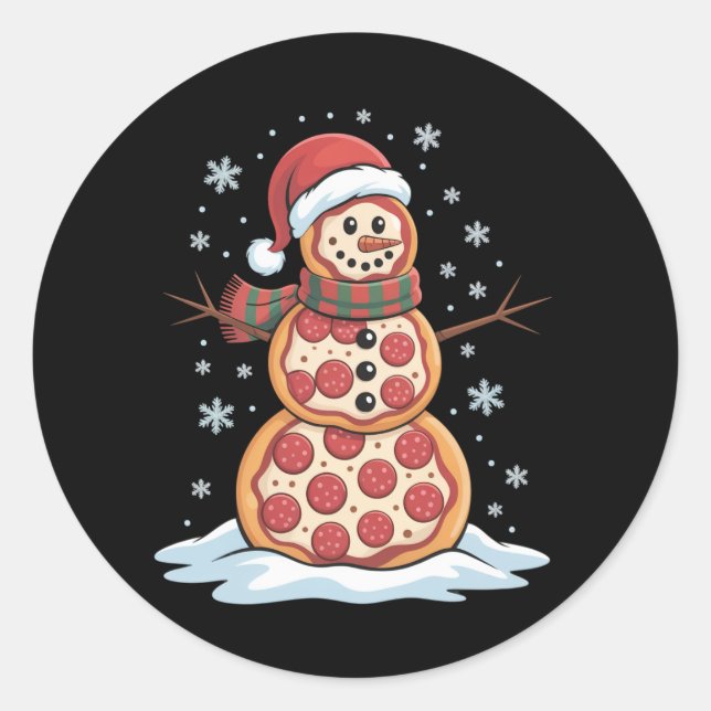 Pizza Tree Snowman Weihnachtsmannmütze Weihnachts- Runder Aufkleber (Vorderseite)