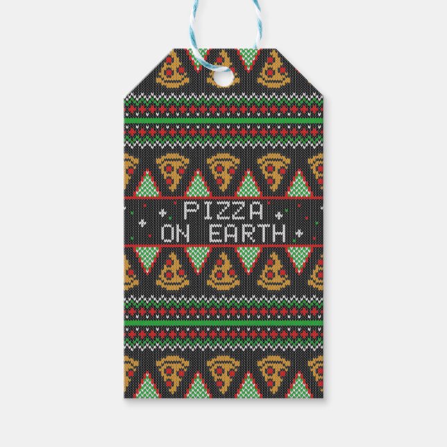 Pizza Ugly Christmas Sweater Geschenkanhänger (Vorderseite)