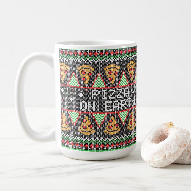 Pizza Ugly Christmas Sweater Kaffeetasse (Mit Donut)