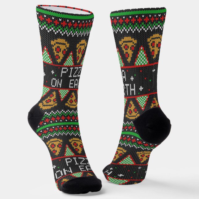 Pizza Ugly Christmas Sweater Socken (Gewinkelt)
