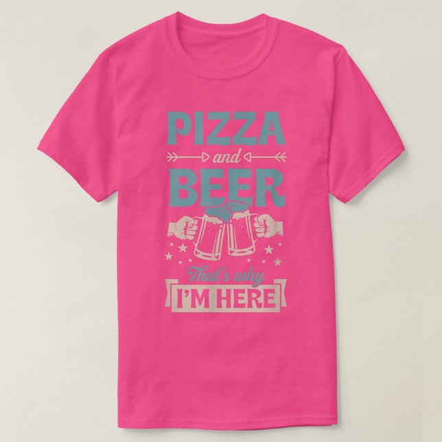 Pizza und Bier deshalb bin ich hier Funny Pub Craw T-Shirt (Design vorne)