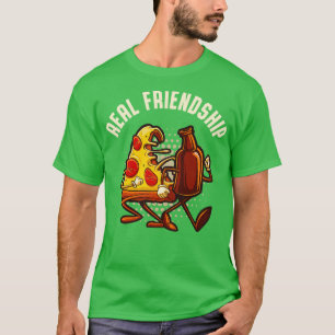 Pizza und Bier echte Freundschaft Lustiger Cartoon T-Shirt