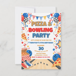 Pizza- und Bowling-Geburtstagsfeier Geburtstagsjun Einladung