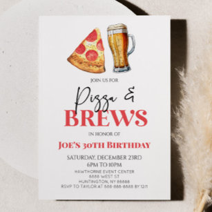 Pizza und Brews Beer Glass Geburtstagsparty Einladung