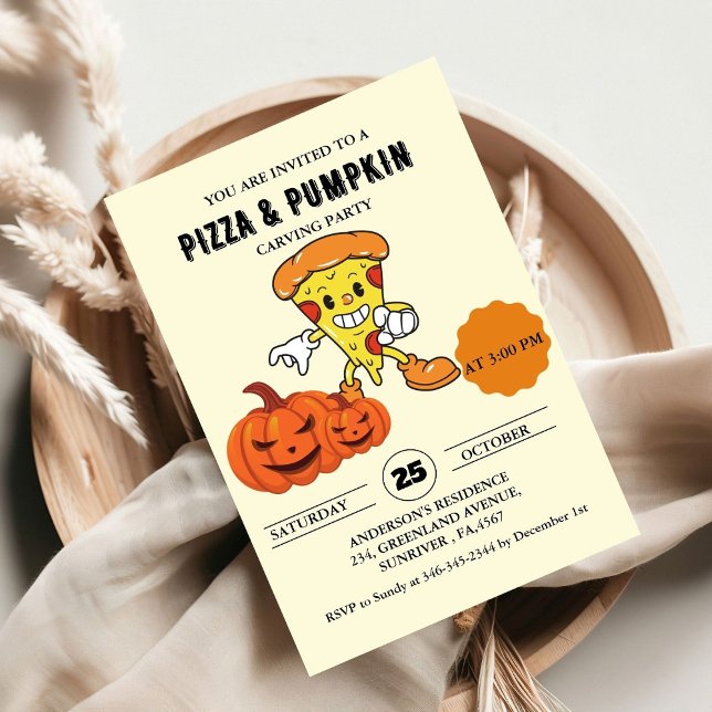Pizza und Kürbisschnitzerei Halloween-Party Einladung (Von Creator hochgeladen)