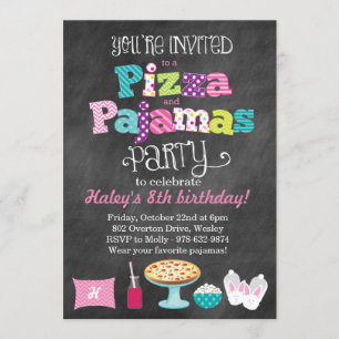 Pizza und Pajamas Party Einladung