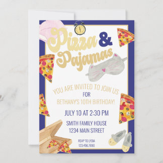 Pizza und Pajamas Slumber Party Sleepover Geburtst Einladung