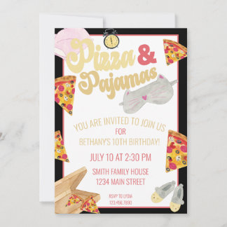 Pizza und Pajamas Slumber Party Sleepover Geburtst Einladung
