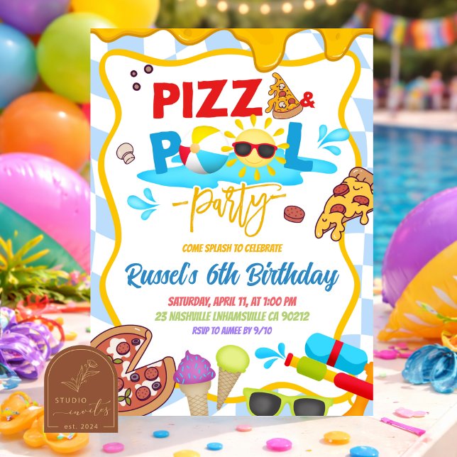 Pizza- und Pool-Geburtstags-Einladung Einladung (Von Creator hochgeladen)