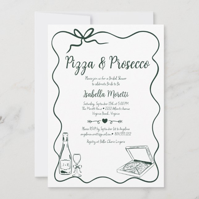 Pizza und Prosecco Bridal Dusche Einladung (Vorderseite)