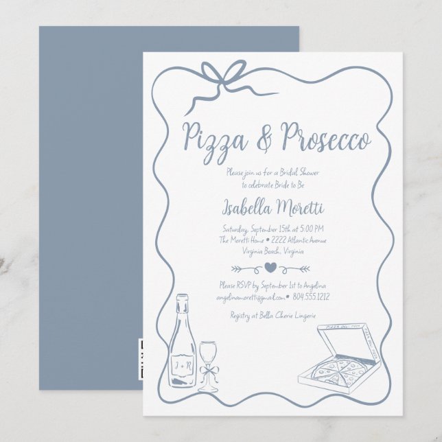 Pizza und Prosecco Bridal Dusche Einladung (Vorne/Hinten)