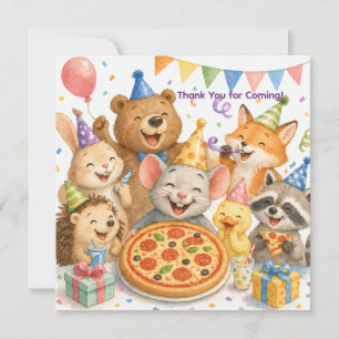 Pizza- und Pyjama-Party Süße Tiere Dankeskarte