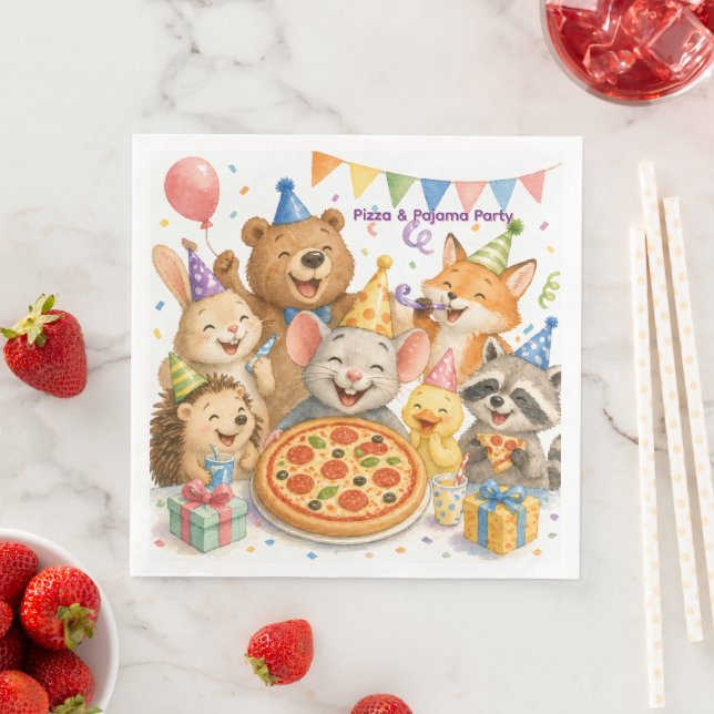 Pizza- und Pyjama-Party Süße Tiere  Serviette (Beispiel)