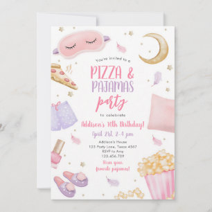 Pizza- und Pyjama-Schlafübernachtungs-Geburtstag Einladung