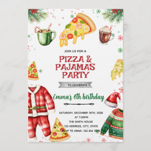 Pizza- und Pyjama-Weihnachtseinladung Einladung
