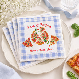 Pizza und Schnuller Junge Blau Gingham-Baby-Party Serviette