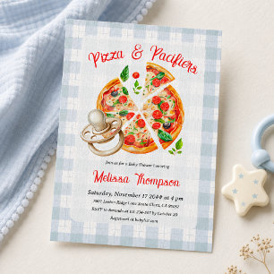 Pizza- und Schnuller-Party Blaues-Junge-Baby-Party Einladung