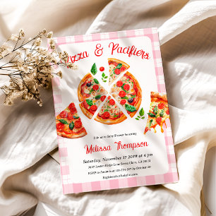 Pizza und Schnuller Pink Kariert Baby Dusche Party Einladung