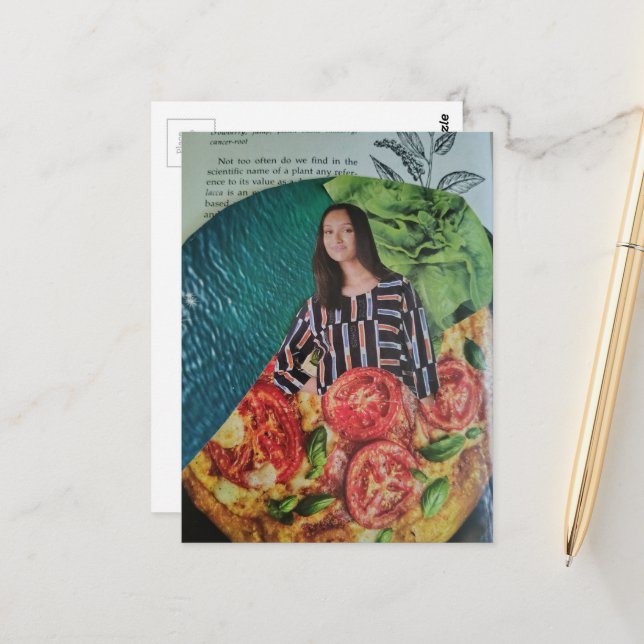 Pizza und Sommer-Spaß Collage Postkarte (Vorderseite/Rückseite Beispiel)