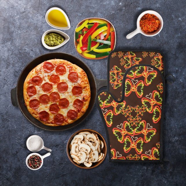 Pizza und Toppings Butterfly Shapes Brown Ofenhandschuh & Topflappen-Set (Von Creator hochgeladen)