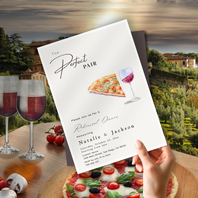 Pizza und Wein Das perfekte Pair Probe Dinner Einladung (Pizza and Wine The Perfect Pair Rehearsal Dinner Invitation)