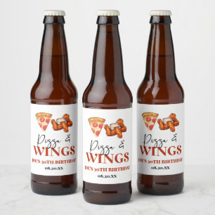Pizza und Wings Geburtstagsfeier Bierflaschenetikett