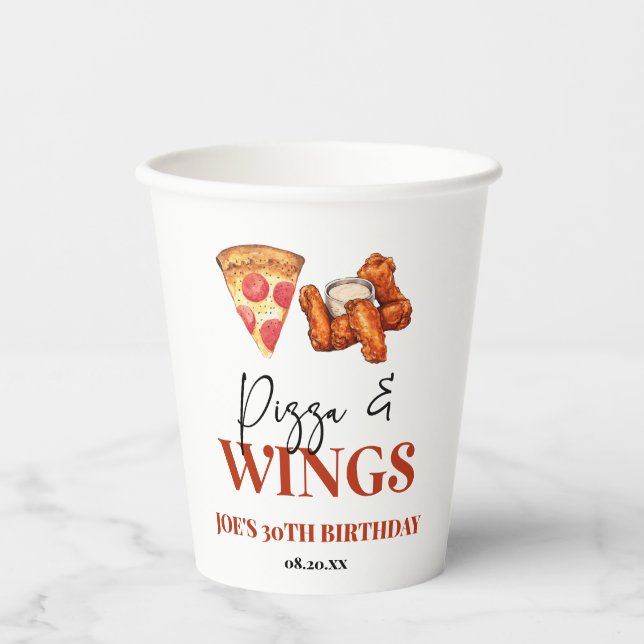 Pizza- und Wings-Geburtstagsfeier Pappbecher (Vorderseite)