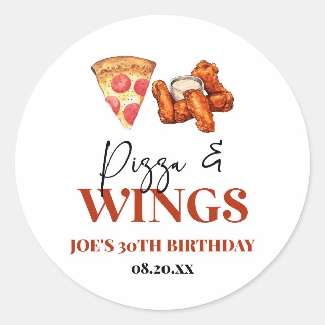 Pizza und Wings Geburtstagsfeier Runder Aufkleber (Vorderseite)