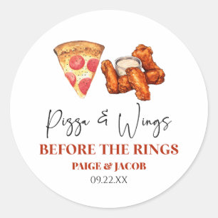 Pizza und Wings vor dem Probedinner der Wings Runder Aufkleber