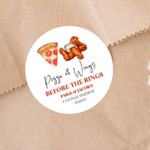 Pizza und Wings vor den Ringen Paarduschparty Runder Aufkleber