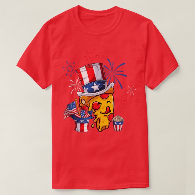 Pizza Us American Flag Red White Blue Hat Firecrac T-Shirt (Design vorne)