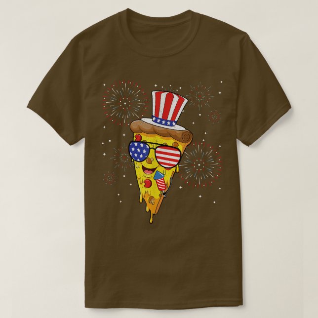 Pizza Us Flag Hat Firecracker 4. Juli Food Pat T-Shirt (Design vorne)