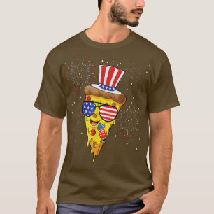 Pizza Us Flag Hat Firecracker 4. Juli Food Pat T-Shirt