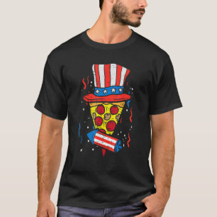 Pizza Us Flag Hat Firecracker 4. Juli Food Pat T-Shirt