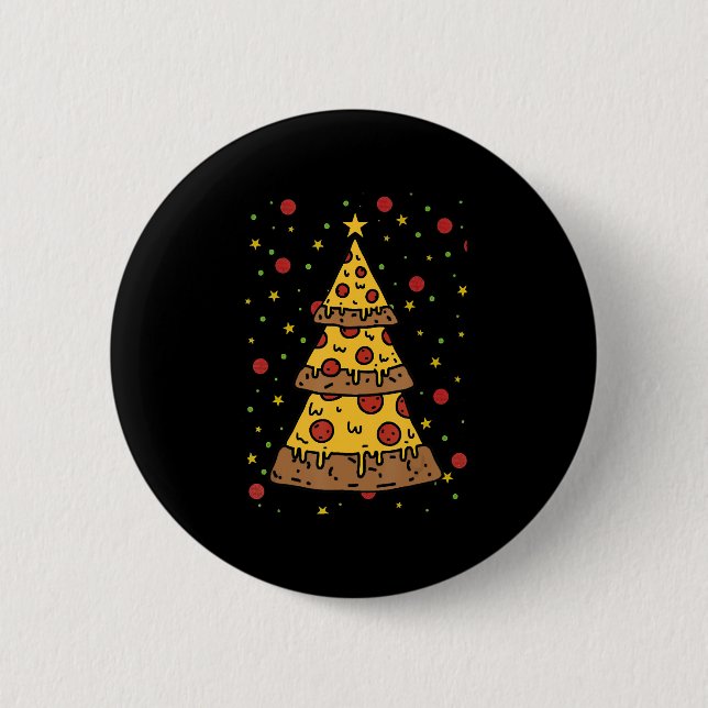 Pizza Weihnachtsbaum Lichter Weihnachtsmänner Button (Vorderseite)