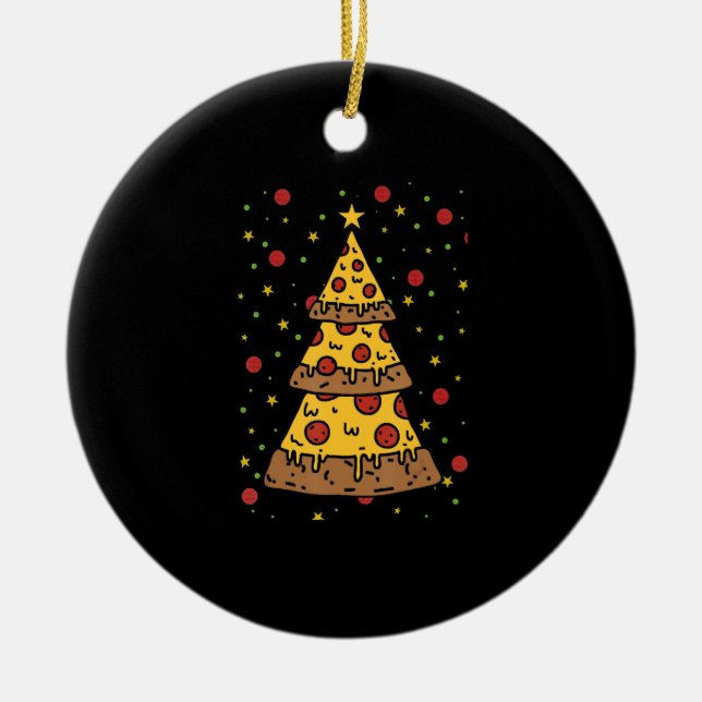 Pizza Weihnachtsbaum Lichter Weihnachtsmänner Keramik Ornament (Vorne)