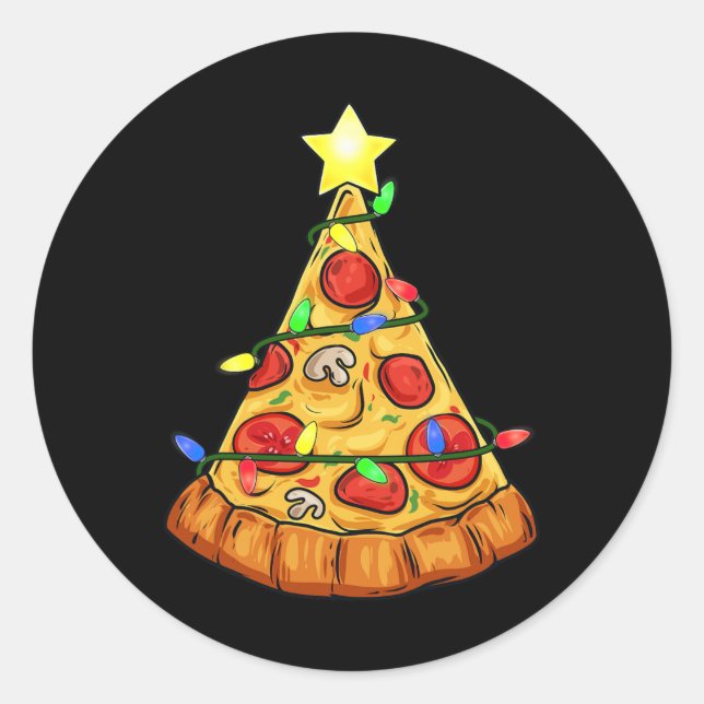 Pizza Weihnachtsbaum Lights Fun Boys Kinder Weihna Runder Aufkleber (Vorderseite)