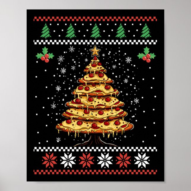 Pizza Weihnachtsbaum Ugly Christmas Sweater Xmas F Poster (Vorne)