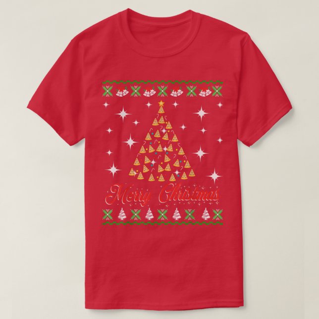 Pizza Weihnachtsbaum Ugly Weihnachtssüßer für Pi T-Shirt (Design vorne)