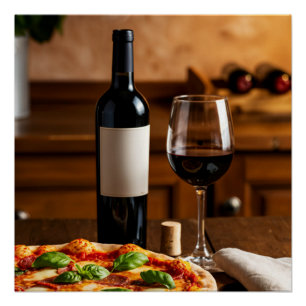Pizza & Wine Art Poster