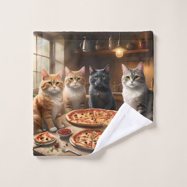 Pizza wird den Katzen serviert, Waschlappen (Waschlappen)