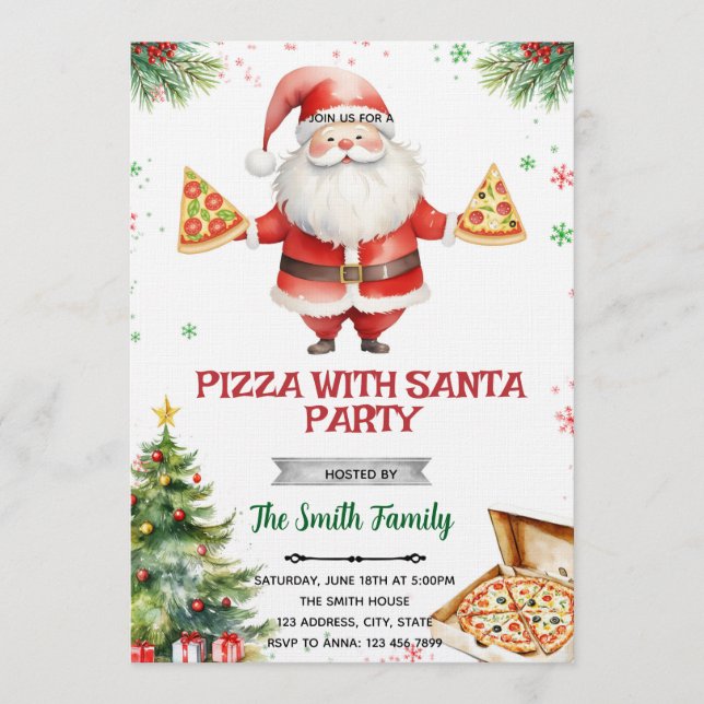 Pizza With Santa party Invitation Einladung (Vorderseite)