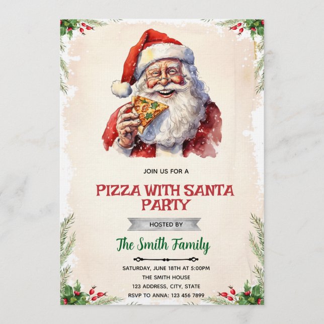 Pizza with Santa party invitation Einladung (Vorderseite)