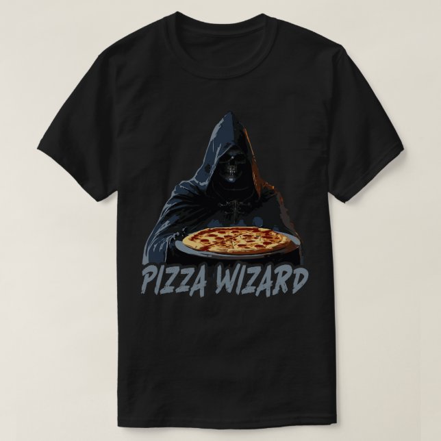 Pizza Wizard Grim Sensenmann Pizza Lover T-Shirt (Design vorne)